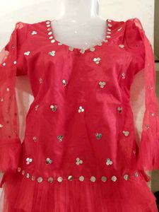 Red Embellished Lahenge Choli Set