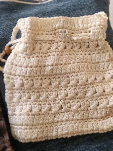 Cream Crochet Crossbody Bag with Beads