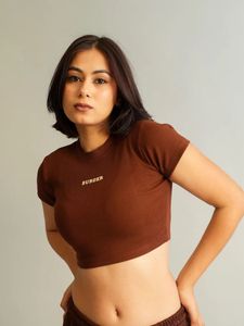 Brown Cropped Ribbed Top with Logo
