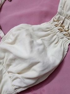 Strapless Bikini Top with Gold Chain Detail