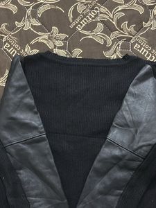 Chic Black Top with Faux Leather Sleeves