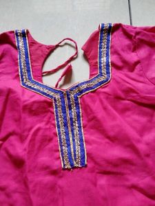 Elegant Pink Blouse with Blue Border