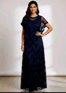 Elegant Navy Lace Evening Gown