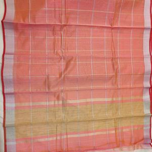 Elegant Peach Check Cotton Saree
