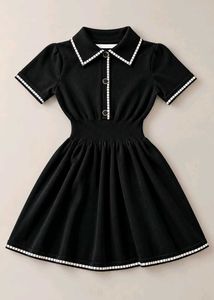 BLACK FIT AND FLARE DRESS WITH WHITE TRIM