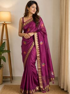 Elegant Purple Saree with Gold Border