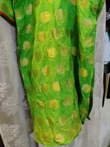 Vibrant Green Kurta with Gold Polka Dots