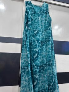 Green Water Print Maxi Dress