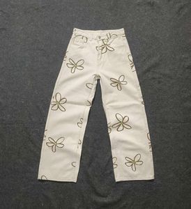SHEIN Y2K Floral Outline Wide Leg Jeans (Beige)