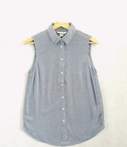 Blue and White Striped Sleeveless Shirt