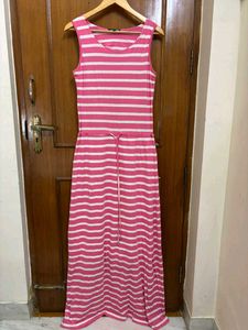 Harpa Pink &amp; White Striped Maxi Dress