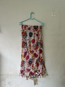 Floral Print Scarf with Tassels