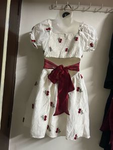 Cute Cherry Print Puff Sleeve Dress