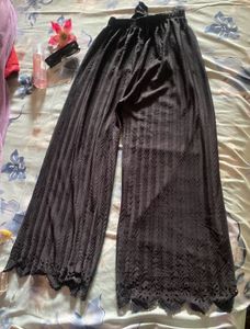 Black Palazzo Pants with Lace Trim