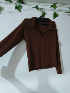 Ribbed Long Sleeve Collared Top