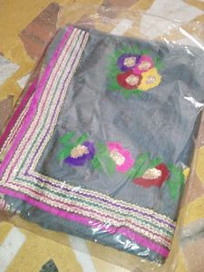 Embroidered Grey Saree