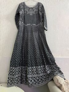 Elegant Black & White Embroidered Gown