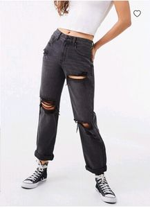 Forever21 Ripped Black Wash Jeans