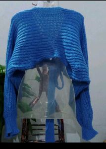 Blue Tie-Front Knit Shrug