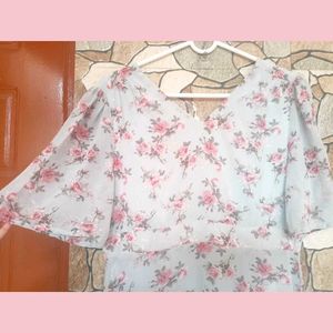 Powder Blue Floral Dress(Weekend sale)