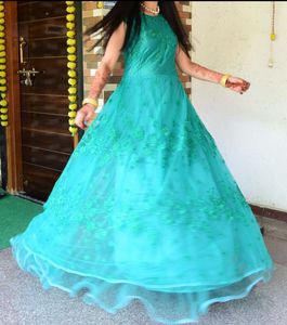 Elegant Teal Embroidered Gown