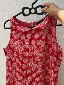 Red Floral Sleeveless High Low Dress