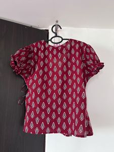 Maroon cotton Printed Wrap Top
