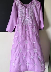 Chikankari Lucknowi Kurta Set - Mustard &amp; Lavender