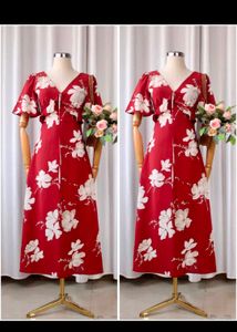Red Floral Midi Dress