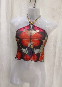 16138. Sheer Butterfly Halter Top
