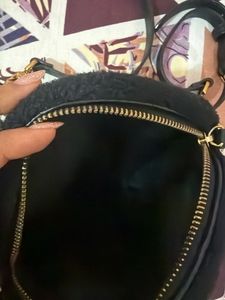 Black Fuzzy Dome Crossbody Bag