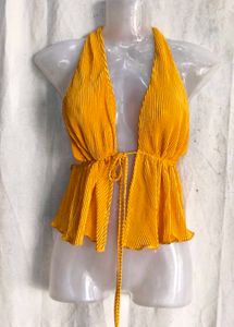 Yellow Halter Neck Peplum Top
