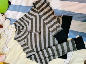 Striped Knit Sweater with Zipper