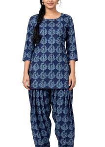 Blue Printed Kurta and Patiala Suit