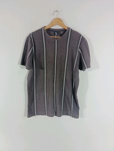 Coffee Brown Striped Casual T-Shirt (Men)
