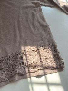 Elegant Beige Lace Trim Sweater
