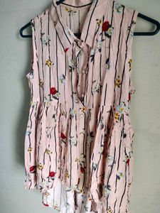 Pink Floral Striped Sleeveless Top