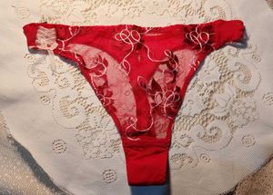 Red Lace Thong with embroidery