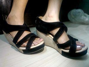 Stylish Black Strappy Wedge Heels