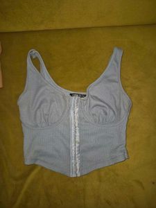 Light Blue Ribbed Corset Top