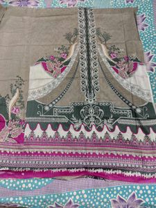 Beautiful Grey &amp; Pink Embroidered Cotton Suit