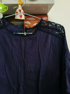 Navy Blue Lace Trim Top