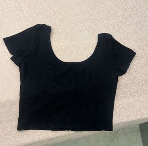 Bershka Ribbed Cropped Button-Up Top