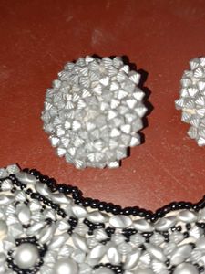 hand made Silver Beaded Necklace and Earrings Set