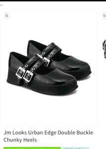 Black Double Buckle Chunky Platform Heels