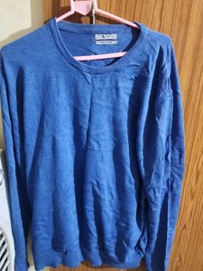 Blue Cotton Crew Neck Sweater