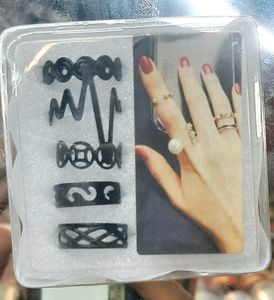 Korean Finger Rings Adjustable. Matte Black . Set Of 5ps