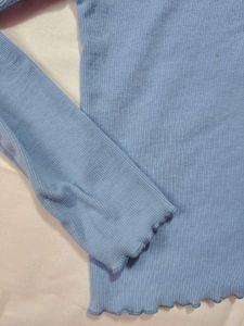 Cute Blue Ribbed Henley Top