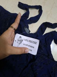 Embroidered Navy Blue Wrap Top