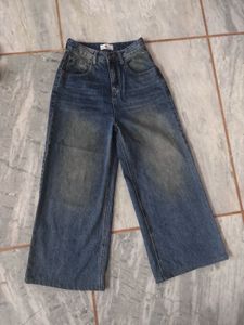 Wide Leg Blue Wash Denim Jeans